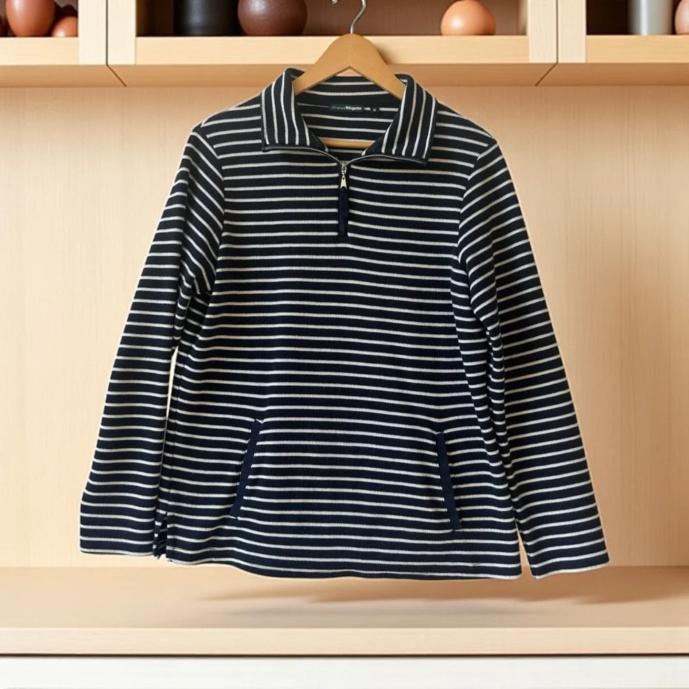Classic Navy Striped Women's Quarter Zip Sweater
